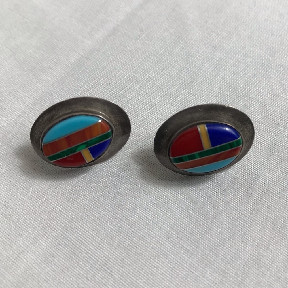 Ella Peter‎ sterling silver inlay earrings